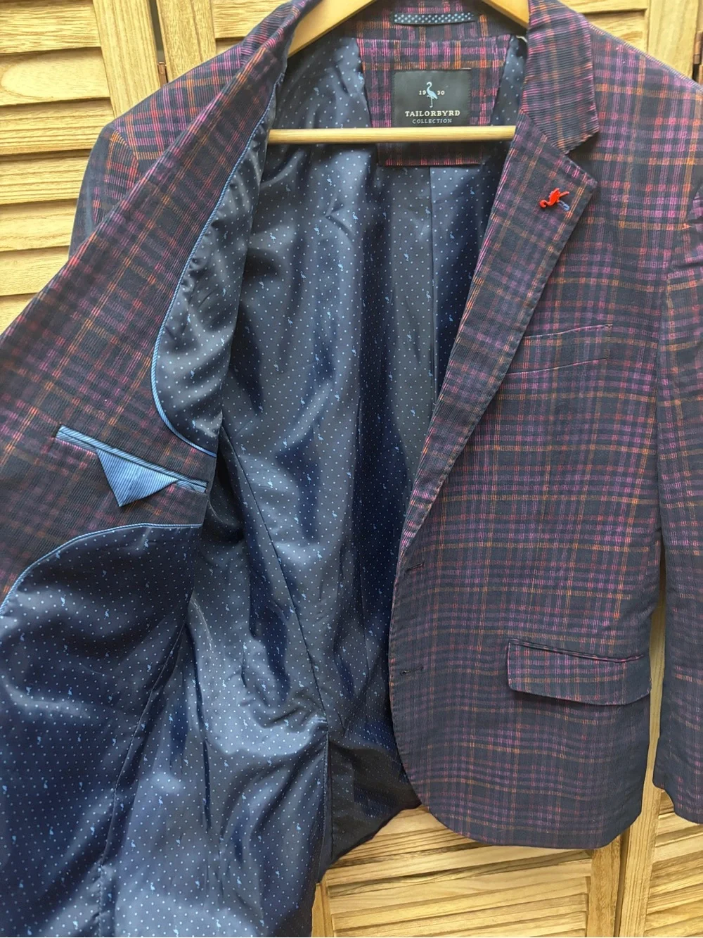 Tailorbyrd Men's Multicolor Purple Plaid Corduroy Blazer – 42R